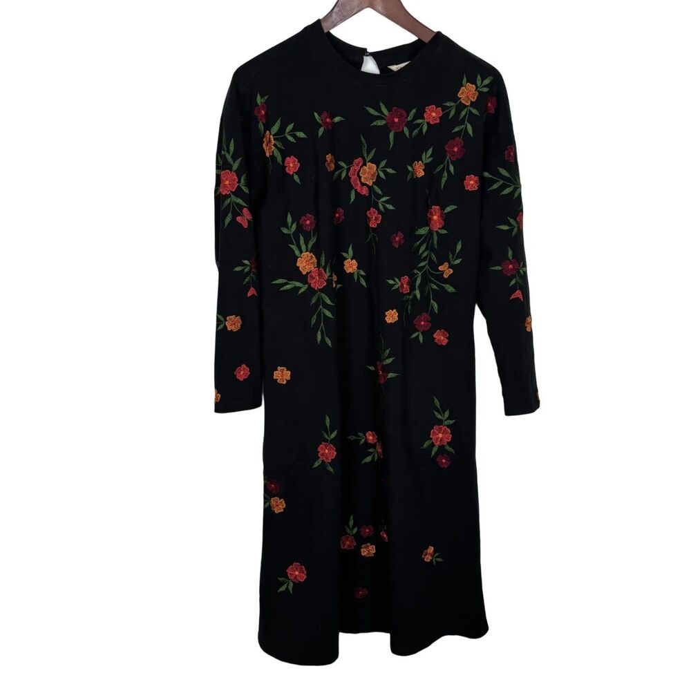 Wayforward Fancies Eshakti Embroidered Floral Black Dress Women's Medium 10
